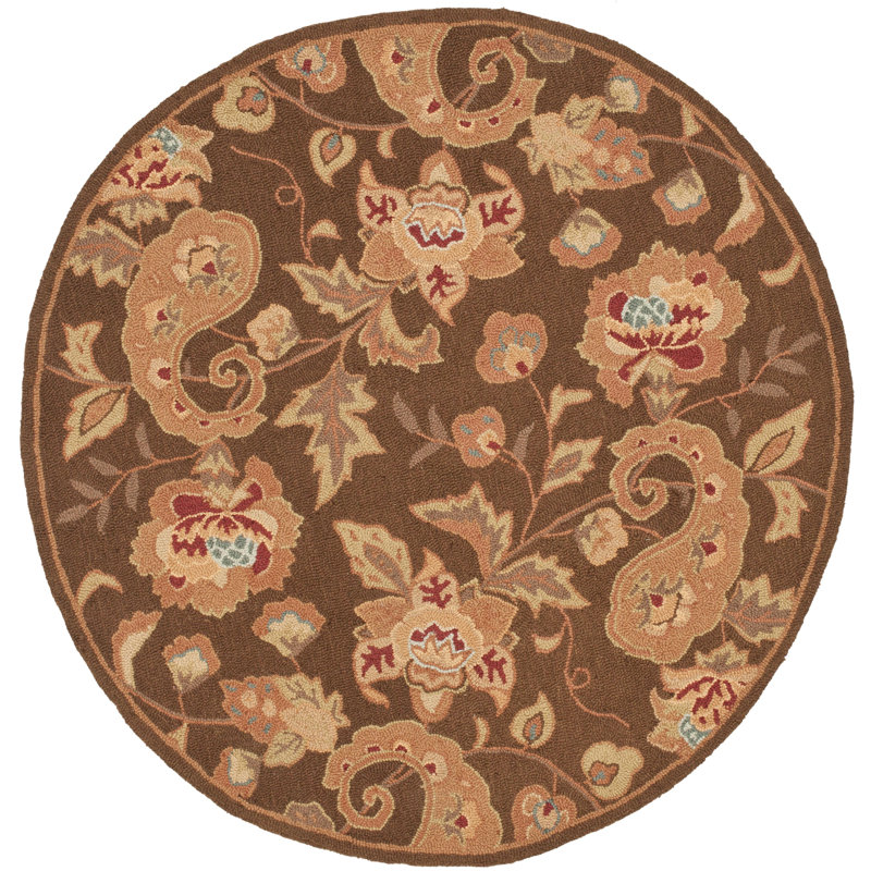 Tapis floral en laine épais crocheté à la main Berkley, Rond 5 pi 6 po