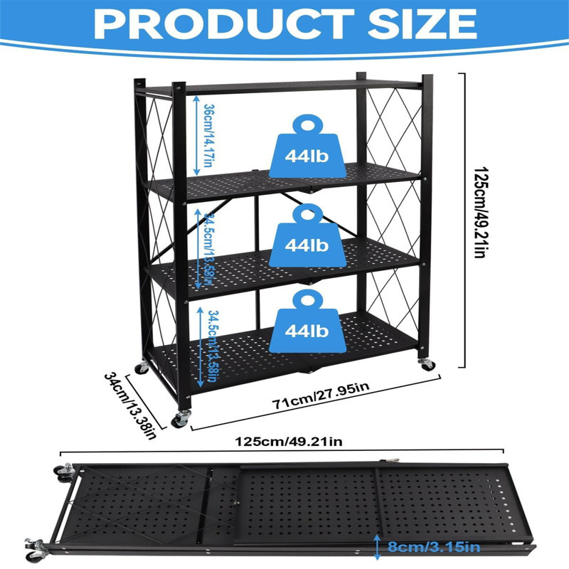 49.21'' H x 27.95'' W Utility Cart with Wheels, Black