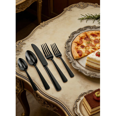45-Piece Black Stainless Steel Flatware Set For 8 With Steak Knives