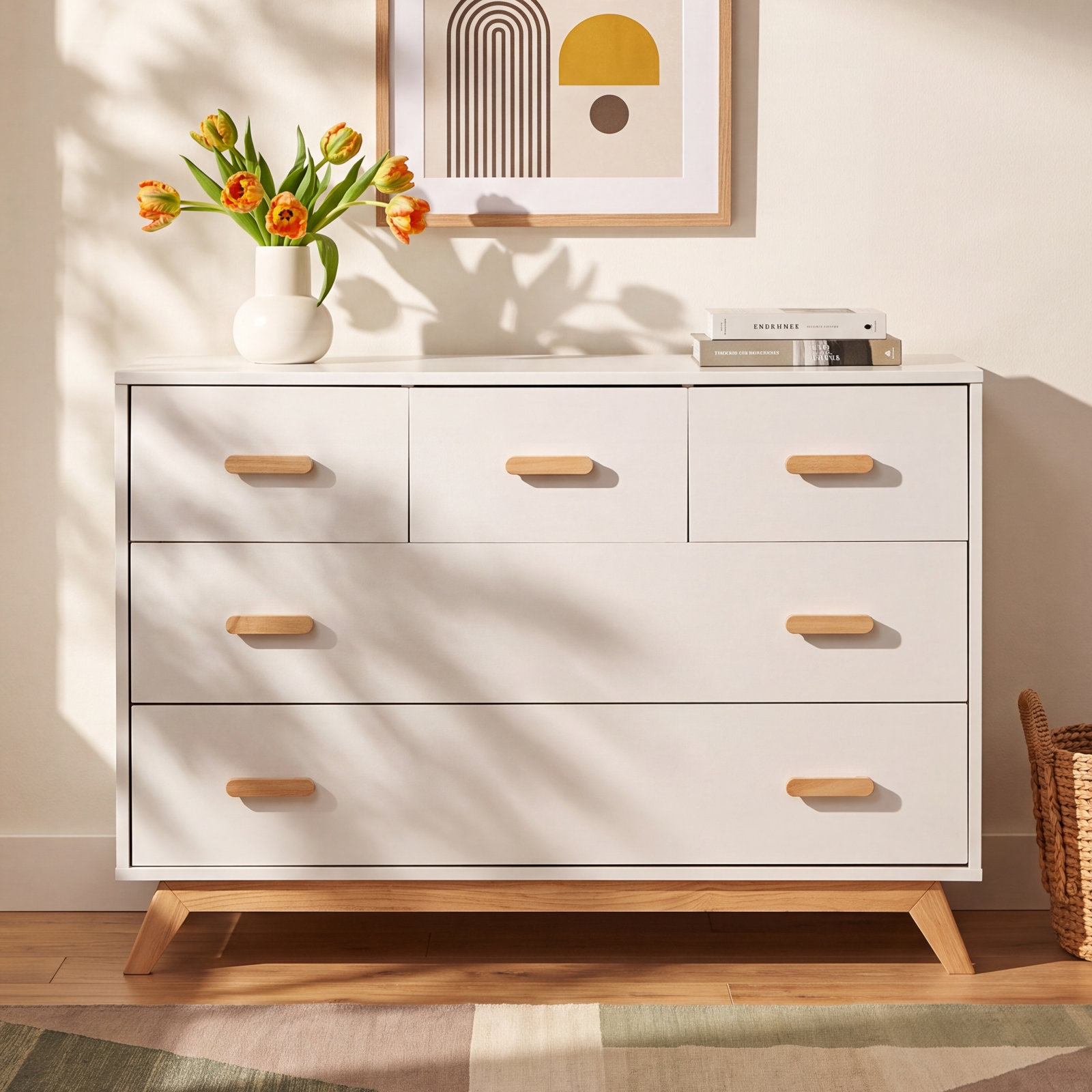 Soho 5-drawer dresser, White/Natural