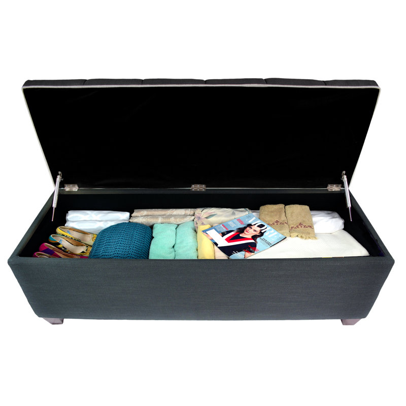 Heaney Polyester Blend Upholstered Storage Bench, Charcoal/Magnolia