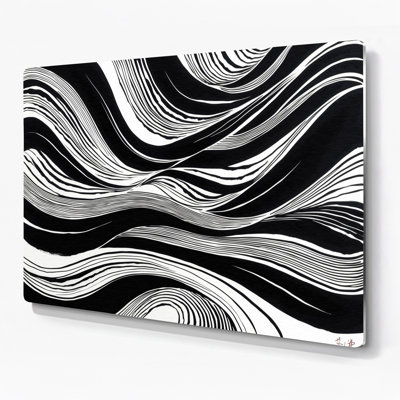 Art mural horizontal rayé noir et blanc gris