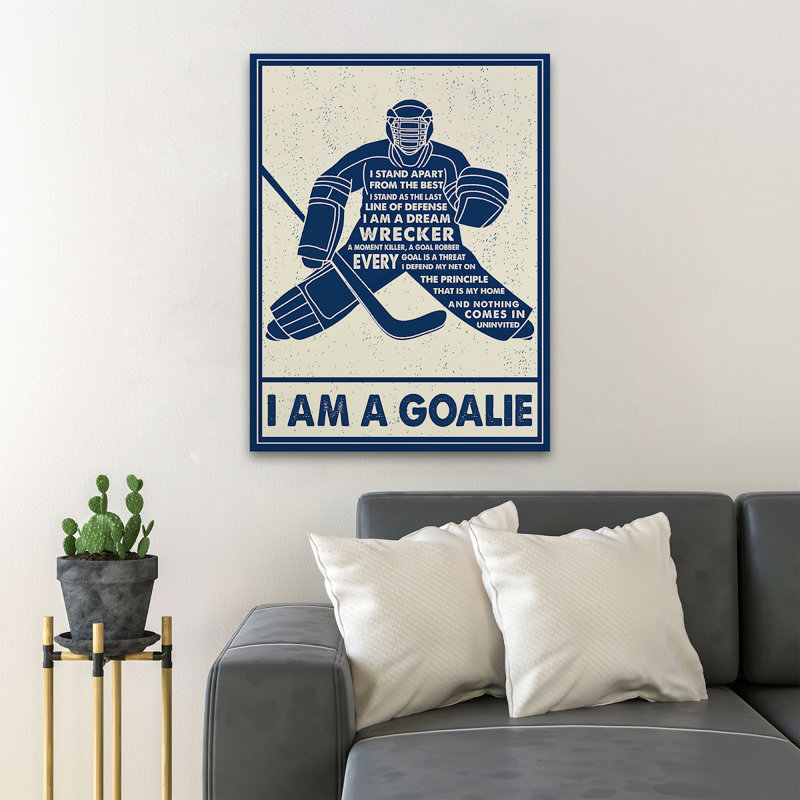 Joueur de hockey bleu - I Am A Gardien - 1 pièce, reproduction d'art graphique sur toile tendue, H 14 po x l 11 po x P 2 po