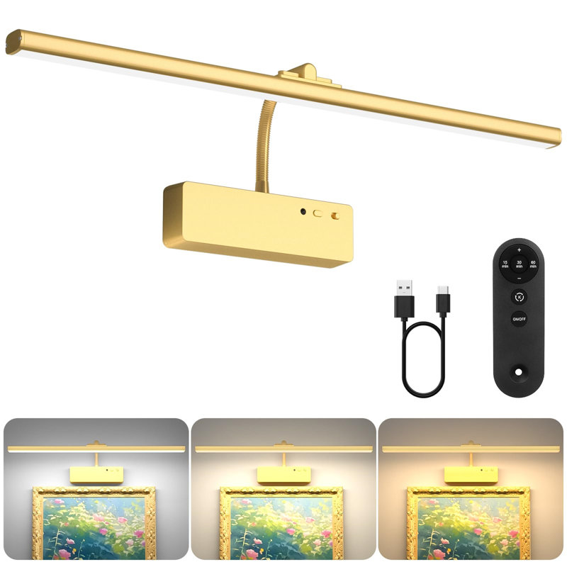 Battery Powered LED Wall Mount Picture Light, Gold