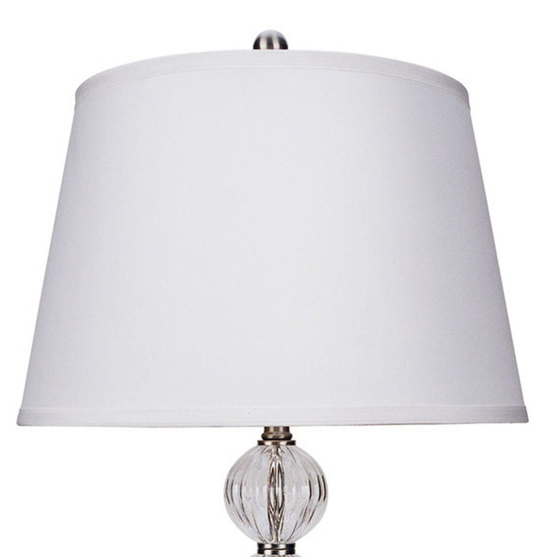 Lampe de table de 28,5 po de hauteur en métal avec finition nickel satiné et design orbe, abat-jour en lin