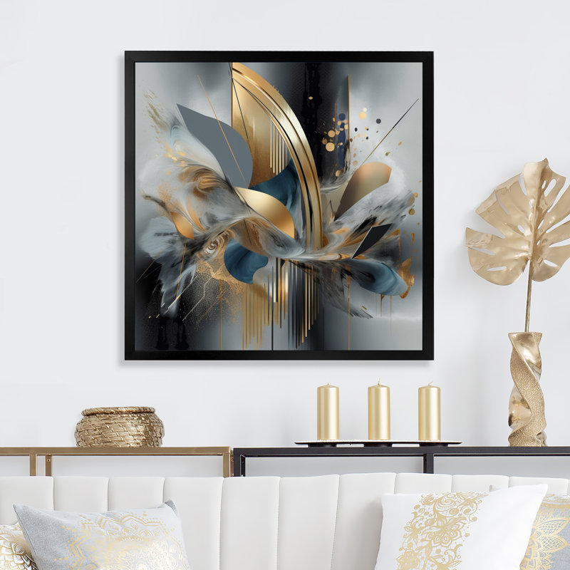 «Grey Soft Colors Marble Abstract II», reproduction sur toile , Impression encadrée, H 36 po x l 36 po, Noir