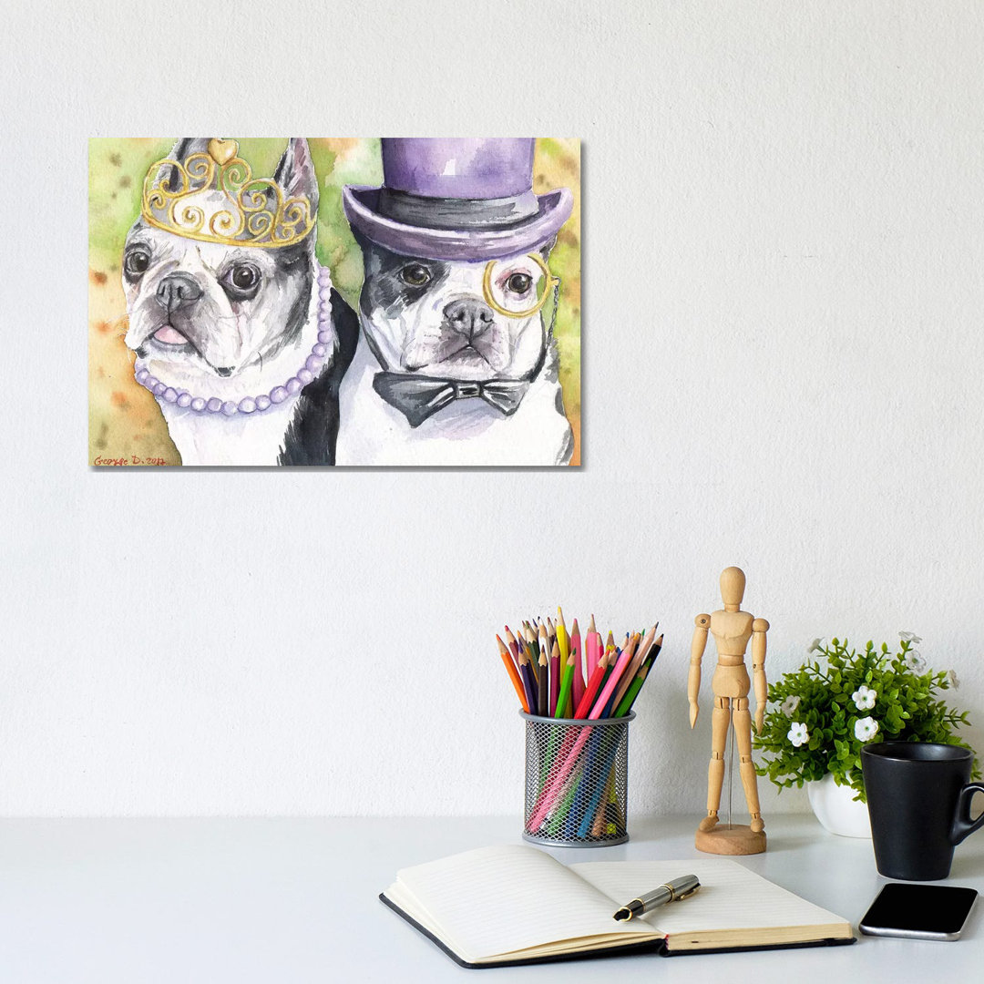 Boston Terrier Family by George Dyachenko - Wrapped Canvas Painting