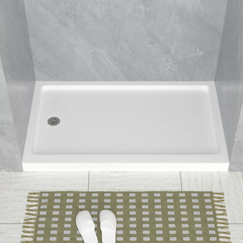 60" W x 36" D Rectangluar Shower Base White Acrylic Non-Slip Single Threshold Shower Base