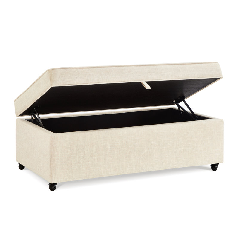 Espace de rangement de luxe - Table basse spacieuse 45 po x 24 po 17,5 po avec siège en tissu lin et avoine, Gruau