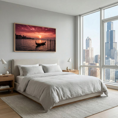 Ensemble de 1 tableau sur toile représentant une gondole au coucher du soleil