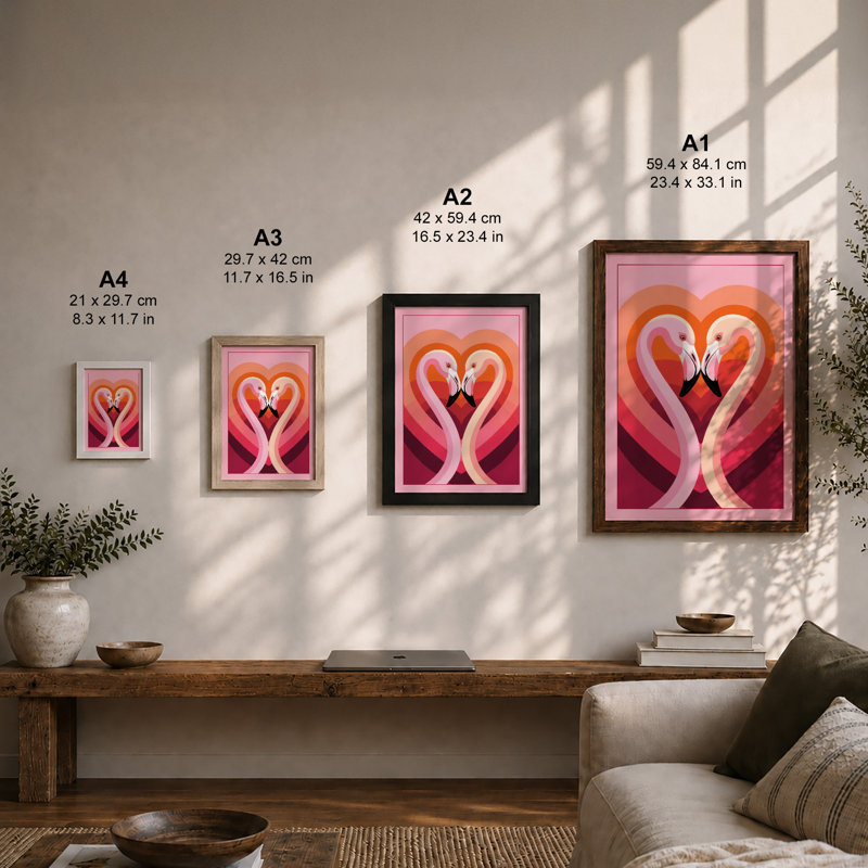 Flamingos In Love Modern - Print, Unframed, A4 - 29.7 x 21.0 cm