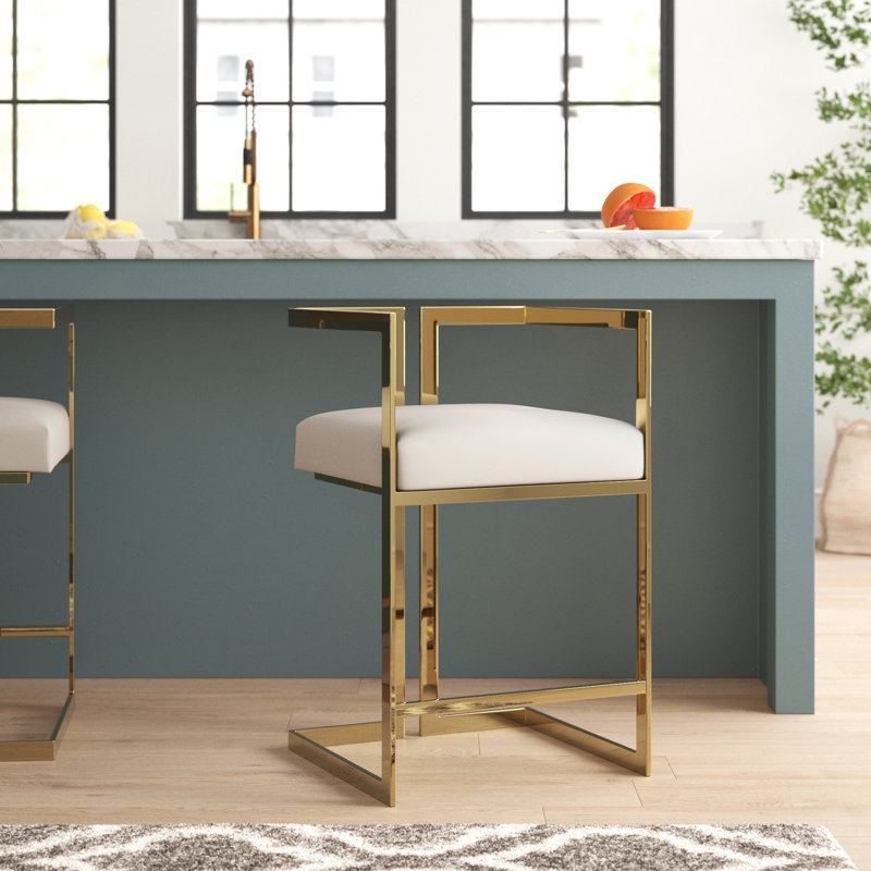 Simon Upholstered Counter Stool with Metal Frame, Cream/Gold