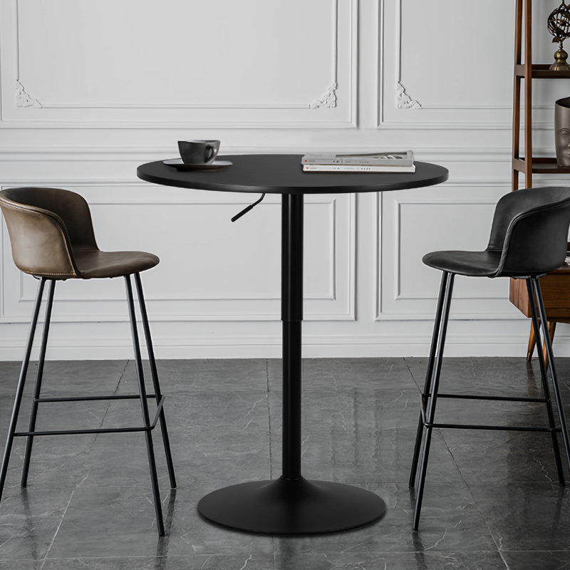 Hulker Round Pub Dining Table Height Adjustable With Wooden Tabletop Home Bar, Black