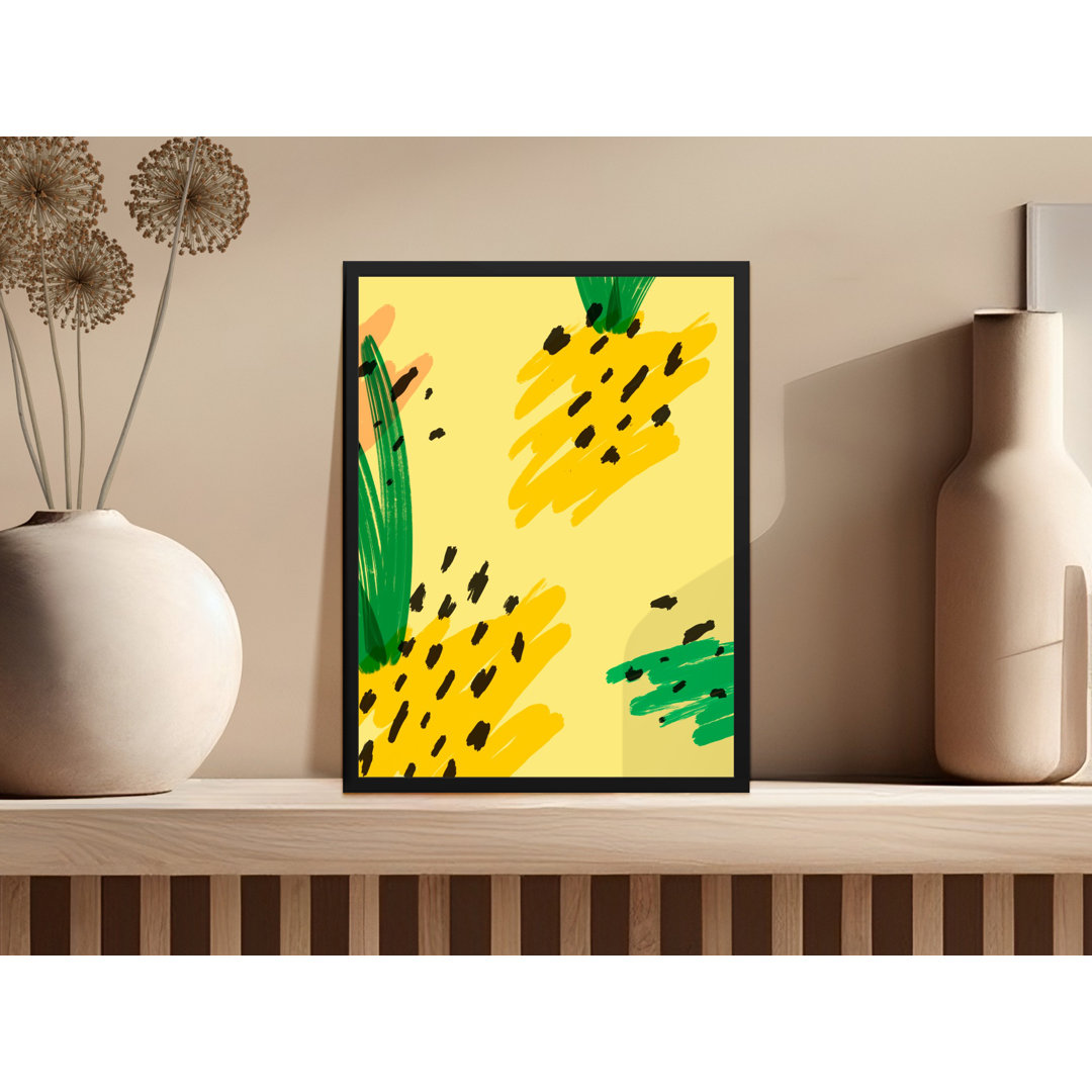 Vibrant Yellow and Green Brushstrokes Modern Art Framed Poster