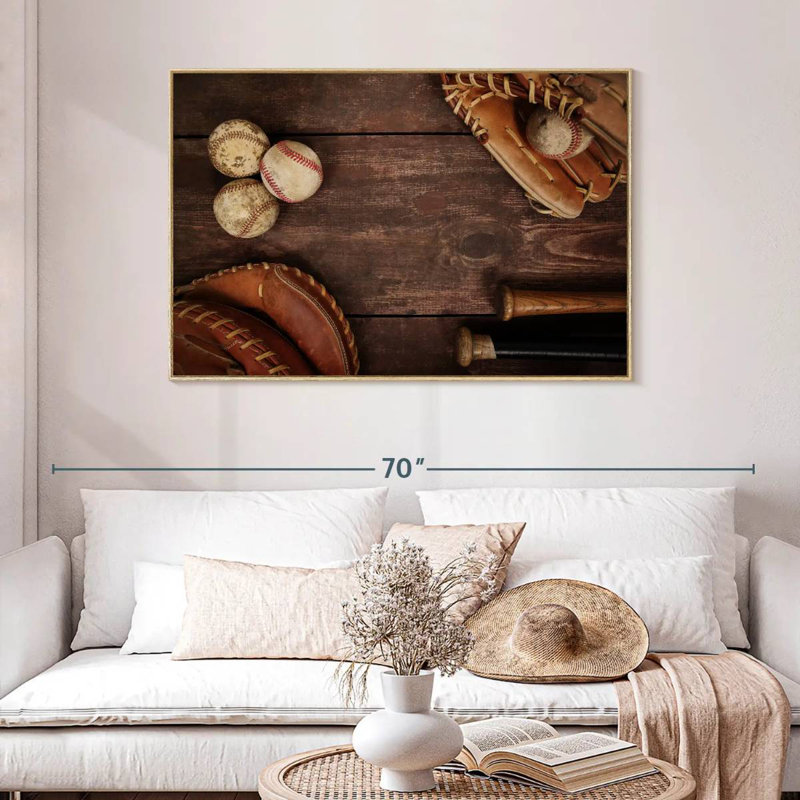 Baseball rétro, Cadre flottant en bois naturel, 46 po x 31 po