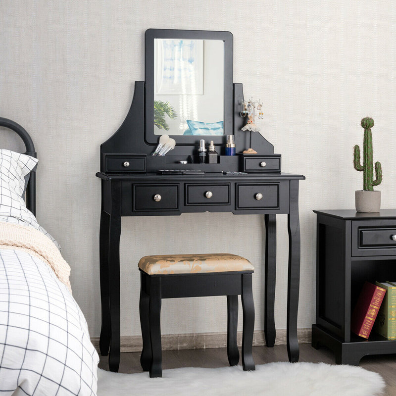 Ensemble coiffeuse et miroir Quintero, Noir, noir, noir, noir