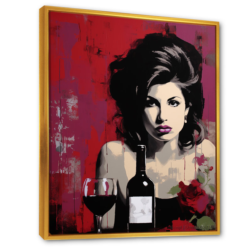 Popart Portrait Winehouse In Wine I, reproduction d'art sur toile, Cadre flottant doré, H 40 po x l 30 po