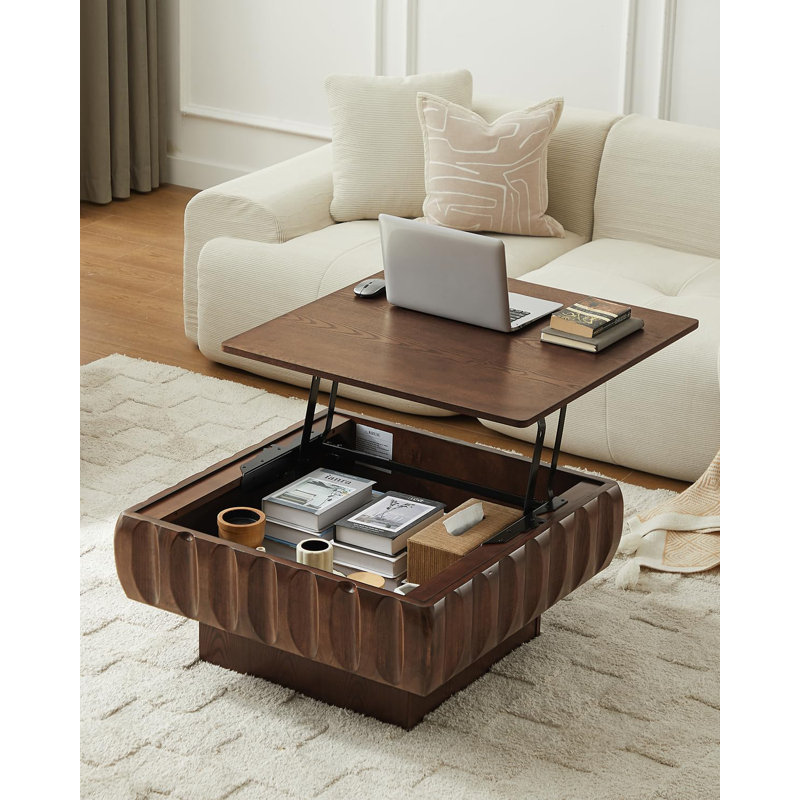 31.1" Lift-Top Walnut Coffee Table with Hidden Storage, Walnut
