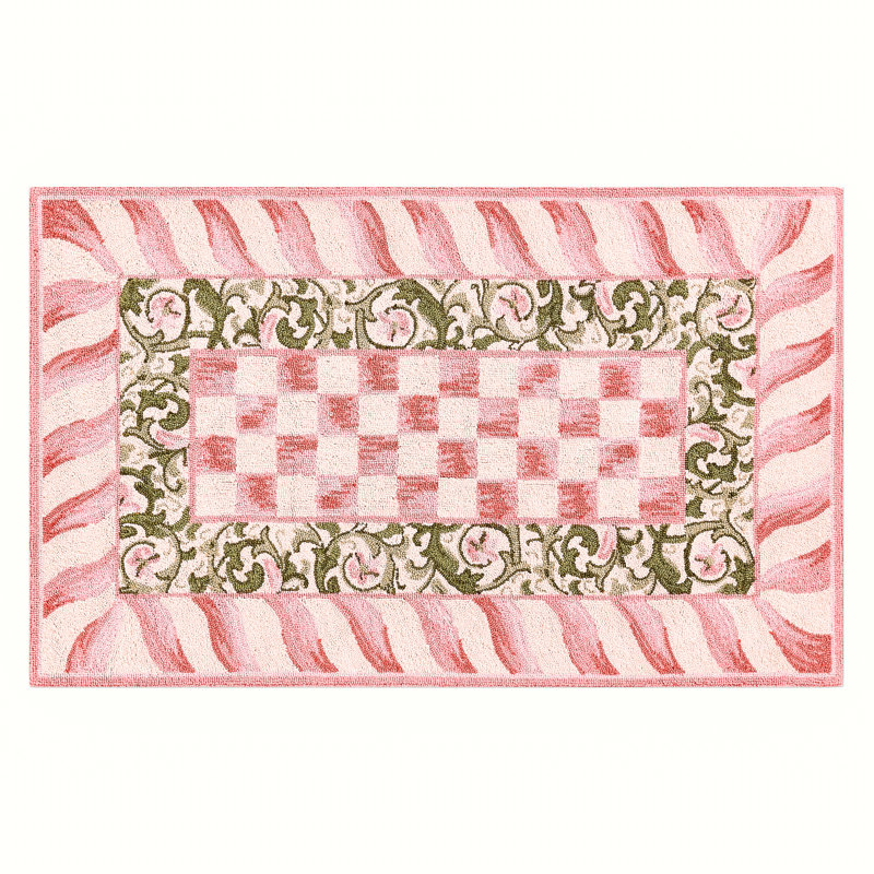 Rosy Check 6' Octagon Rug, Rectangle 3' x 5'