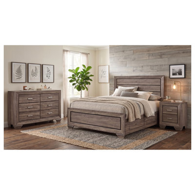 Ensemble de chambre à coucher 3 pièces Brennan taupe délavé pour lit queen avec lit de rangement, commode et table de chevet