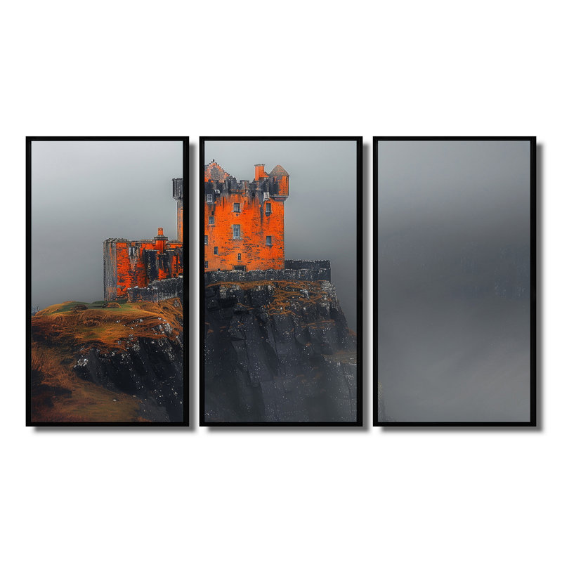 Clearwater - ensemble d'impressions murales châteaux, Cadre flottant noir, H 32 po x l 48 po