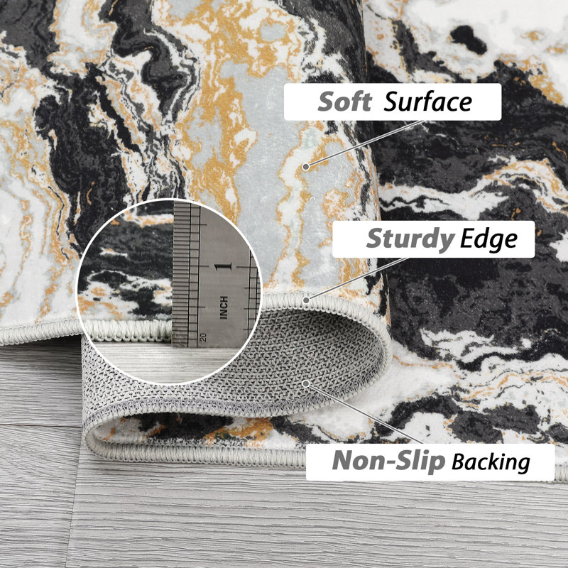 Abstract Machine Washable Rug with Rubber Backing Non-Slip Area Rug for Living Room Bedroom Dining Room Office