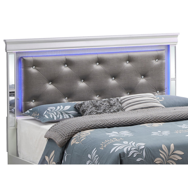 Upholstered Standard Bed, Silver Champagne, King