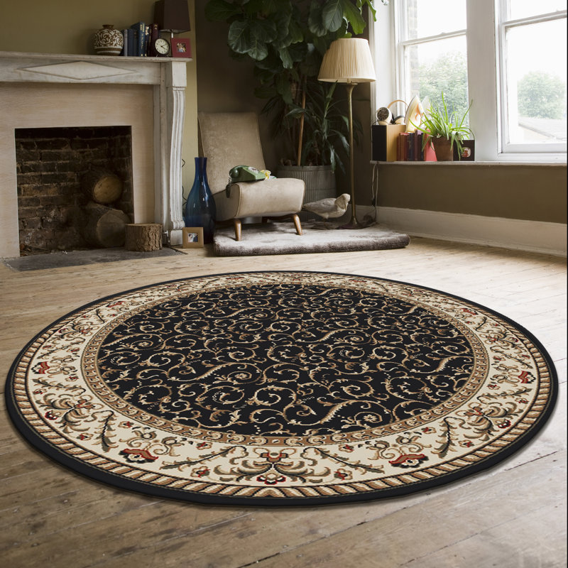 Weisgerber 1599 Traditional Oriental Black Area Rug, Round 5'3"