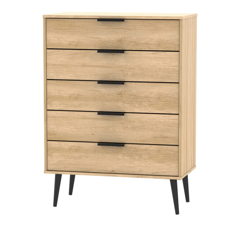Fully Assembled Menifee 5 Drawer 76.5Cm W Chest of Drawers, Oak