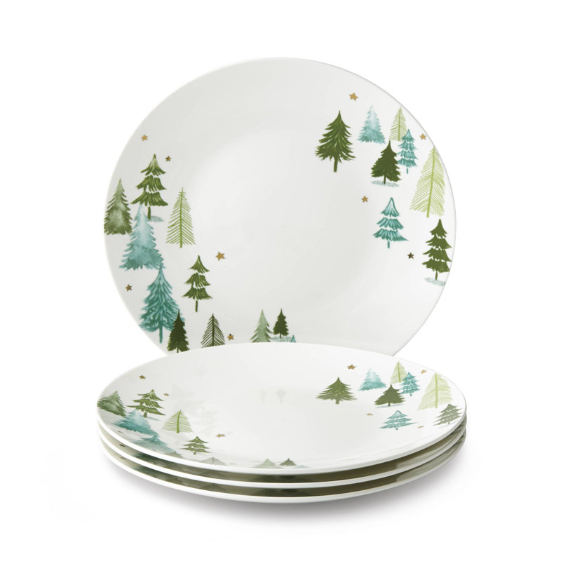 Balsam Lane Porcelain Dinner Plates with Gold Accents, Set of 4