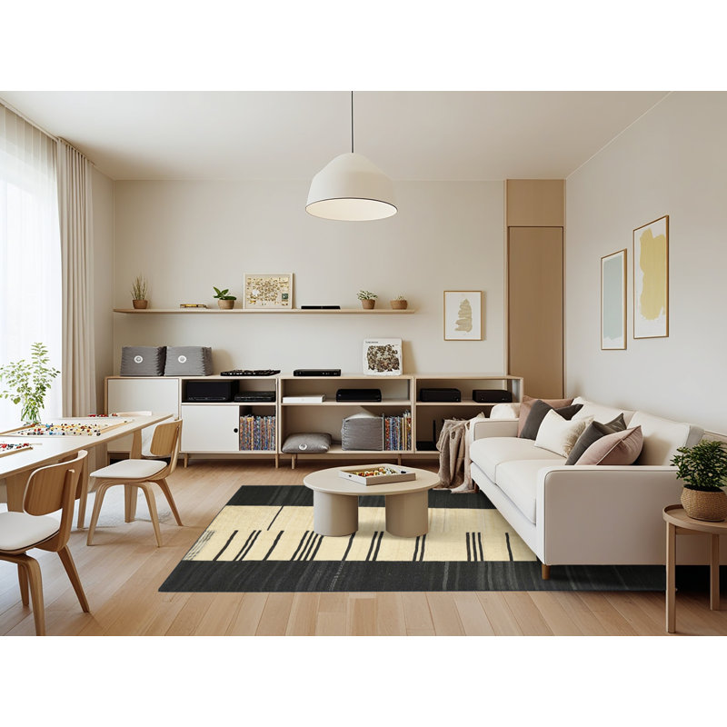 Tapis noir/beige contemporain, Rectangle 7 pi x 9 pi