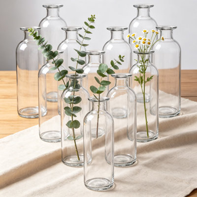 Ensemble de 12 vases à bourgeons en verre, petits vases à fleurs transparents, bouteilles en verre décoratives pour la décoration intérieure, réception de mariage, fête et centres de table