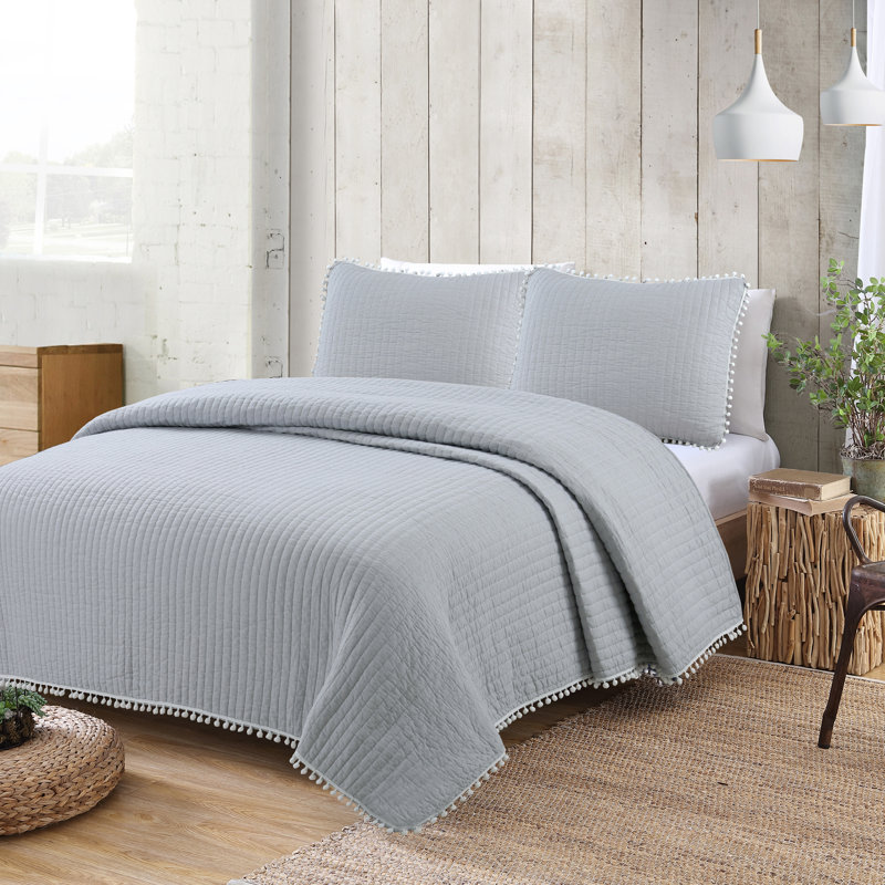 Estate Costa Brava Cotton Quilt, Full/Queen Quilt + 2 Standard Shams, Gray
