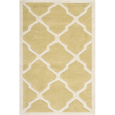 Tapis doré / ivoire en laine touffeté à la main à motif géométrique Carolene