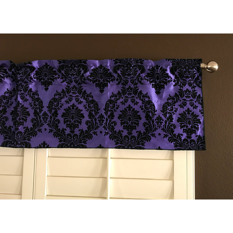 Cantonnière damassé sur mesure l 56 po, L 56 po x L 28 po, Noir/mauve