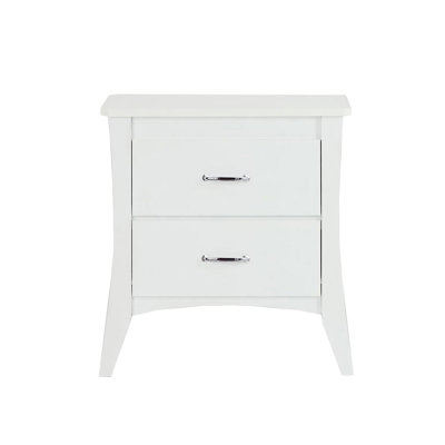 MDF Wooden Nightstand with 2 Drawers in White Finish