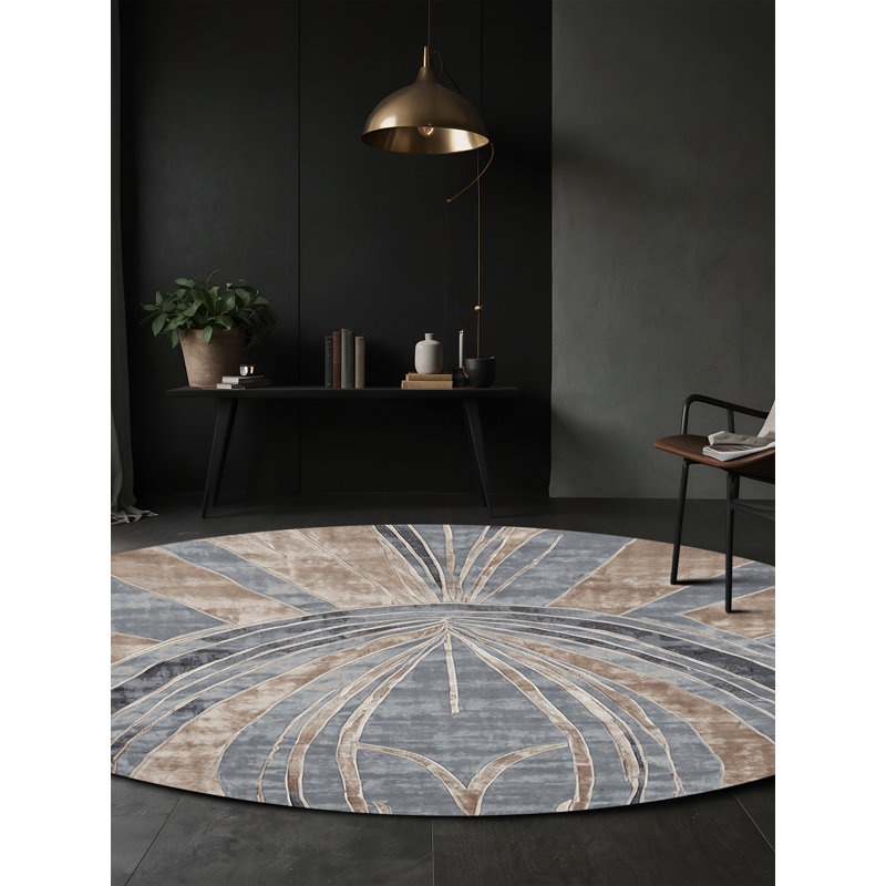 Machine Washable Gray Area Rug, Round 3'