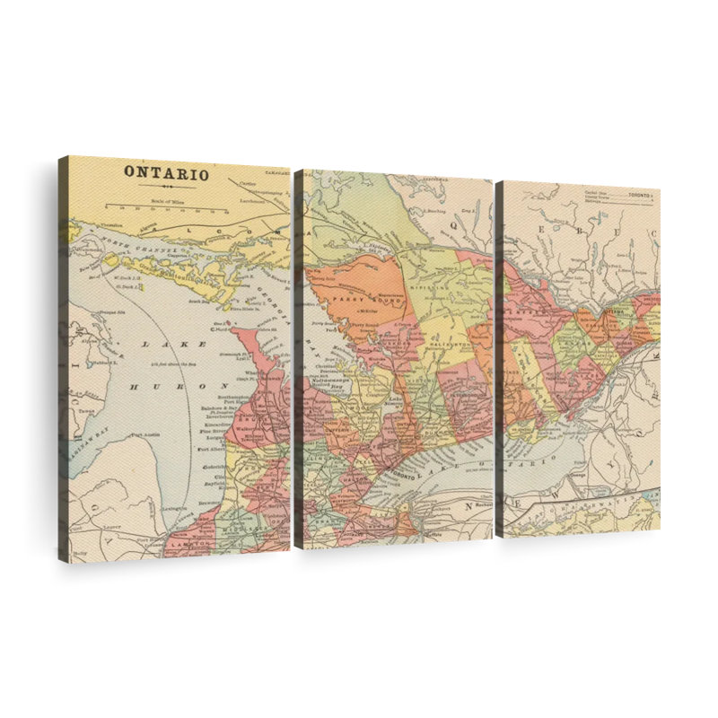 «Map of Ontario», reproduction sur toile, H 48 po x l 74 po x P 1,25 po