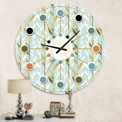 Golden Foliage I - Mid-Century Modern wall clock