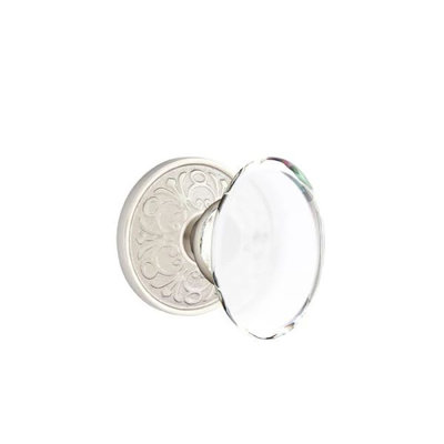 Ensemble de mortaise intérieure Emtek avec rosette Lancaster et poignée en verre Hampton (droite)