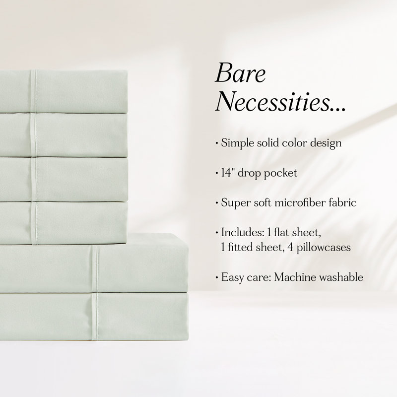 Verona Solid Sheet Set, Queen Sheet Set with 4 Pilowcases, Green