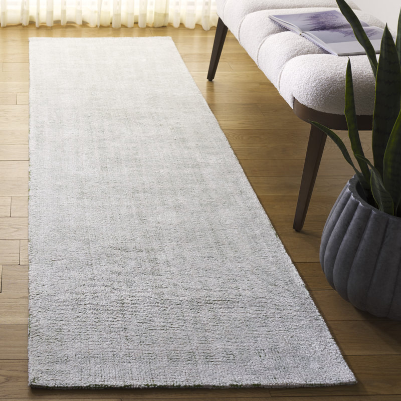 Tapis vert / ivoire en coton / polyester touffeté à la main Restoration Vintage 902, Tapis de couloir 2 pi 3 po x 8 pi