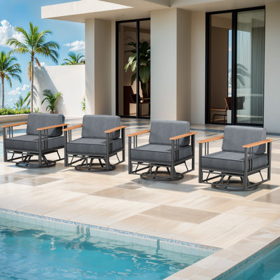 Timberloft 4-Person Outdoor Patio Conversation Set With Swivel Glider Chairs And 10" Thick Cushions