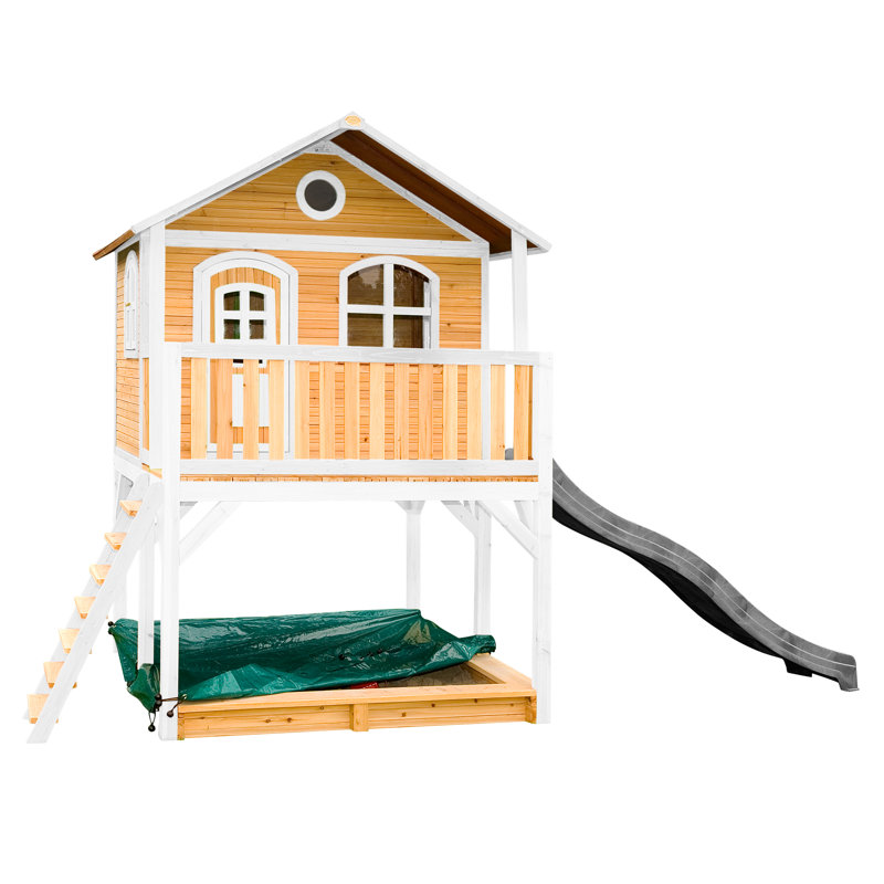 Marc AXI 432cm W x 212cm D Outdoor Hemlock Wood Luxury Playhouse, Brown/White/Grey