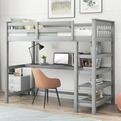 Lit mezzanine avec bureau intégré et tablettes