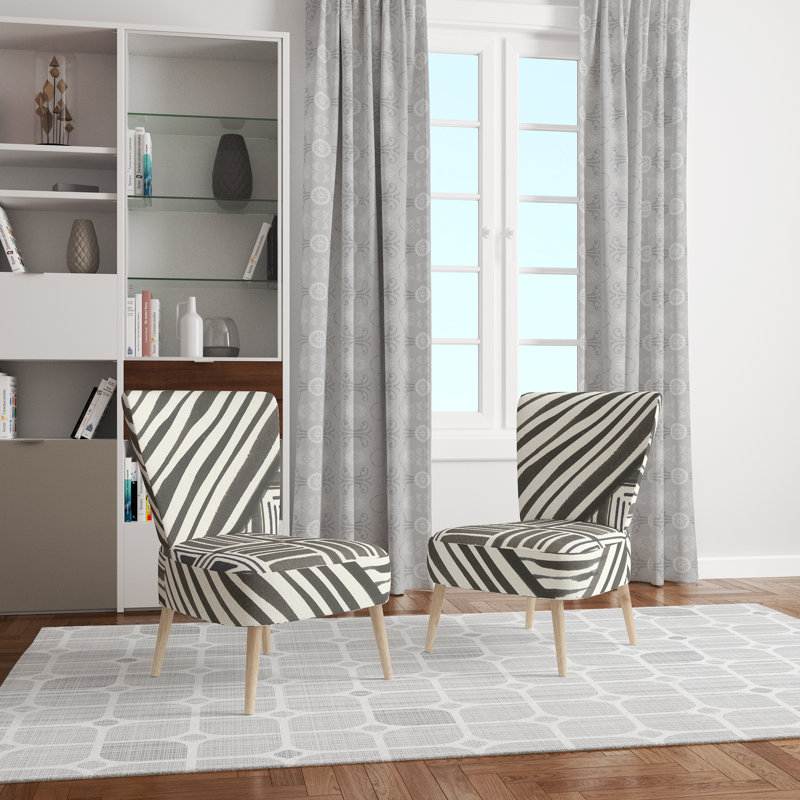 Upholstered Floral Side Chair - Modern floral Accent Chair, Striped Gray Polyester Blend 2