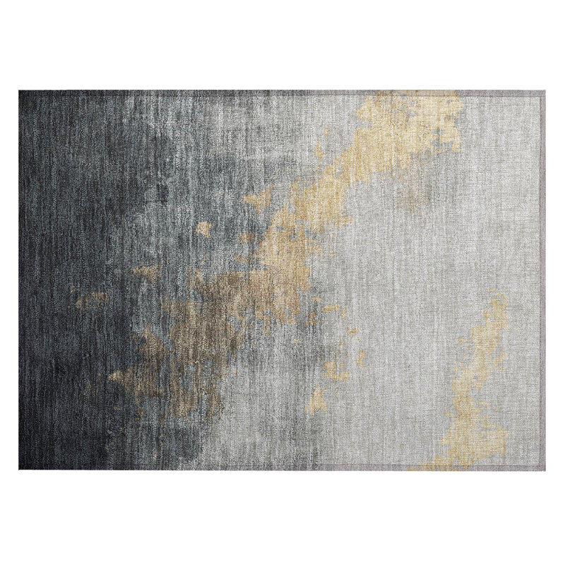 Tapis intérieur / extérieur doré lavable à la machine Xhevrie, Rectangle 1 pi 8 po x 2 pi 6 po