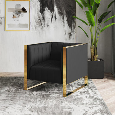 Layden Velvet Upholstered Accent Armchair in Black