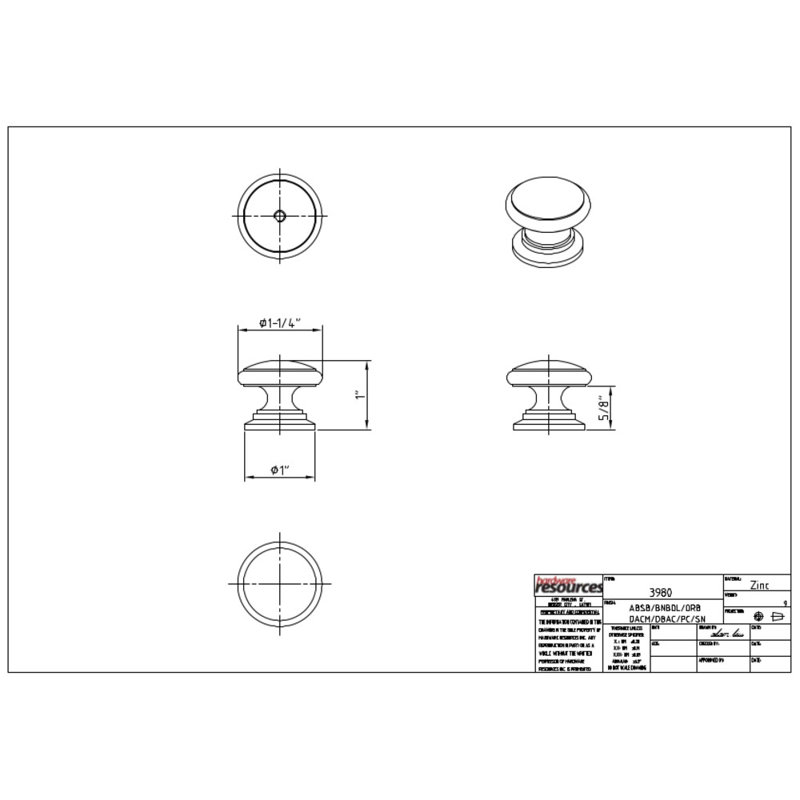 Durham 1 1/4" Diameter Mushroom Knob, Satin Nickel