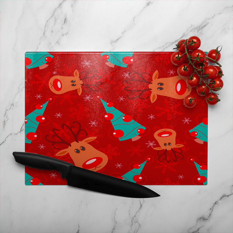 Reindeer And Tree Pattern Dining Glass Chopping Board